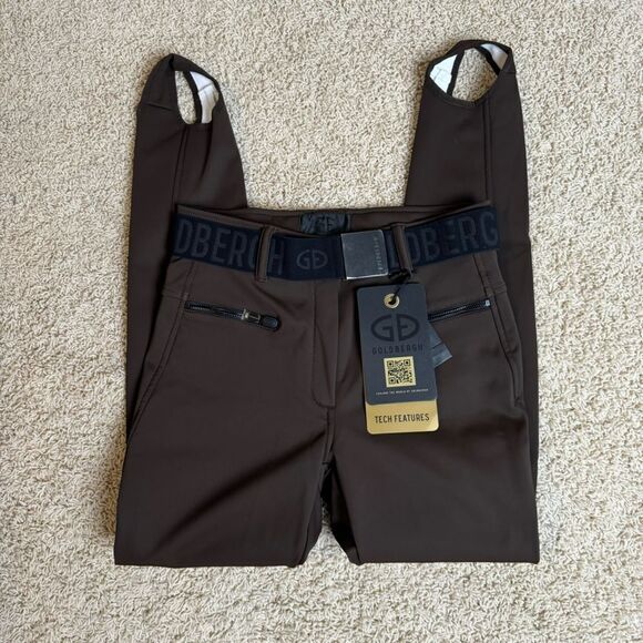 Goldbergh Paris Belted Dark Brown Slim-leg Stirrup Ski Pants NWT US 10 - Picture 1 of 8